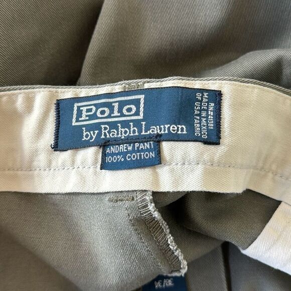 Polo Ralph Lauren Pants Mens 38x34 Andrew Classic Chino Pleated Cotton Green - Picture 9 of 11